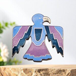Vintage Enamel Thunderbird Brooch Blue Purple Southwest Style